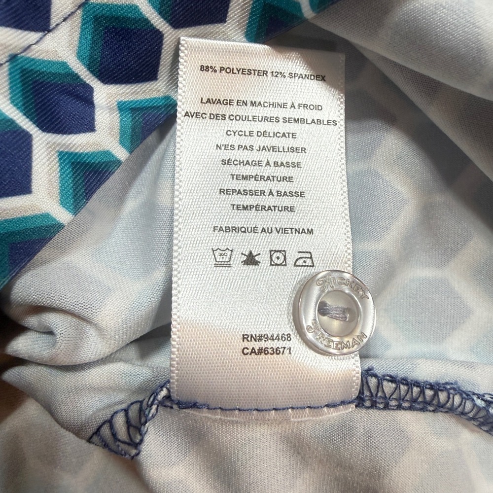 Hickey Freeman Golf Polo Mens Large Blue Geometric Honeycomb Excellent Stretch - Picture 8 of 10